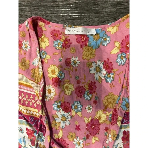 Floral‎ Mini Boho Flowy Dress With Tassels Size M - Picture 4 of 6